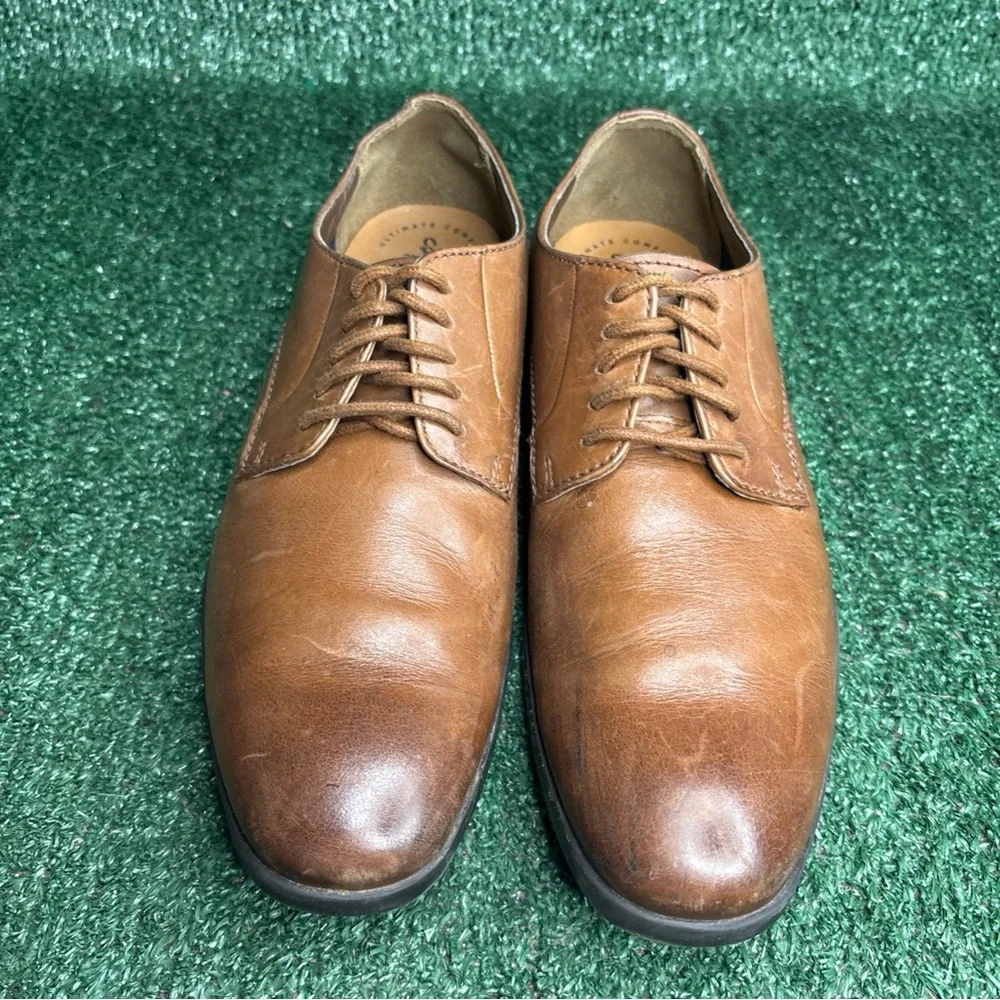 Clarks Brown Leather Plain Toe Oxford Dress Shoes Men 7‎ M